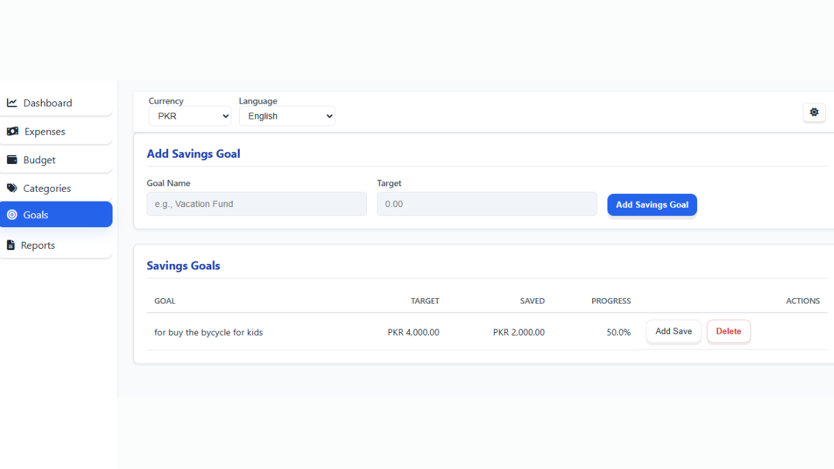 Setting and Tracking Savings Goals